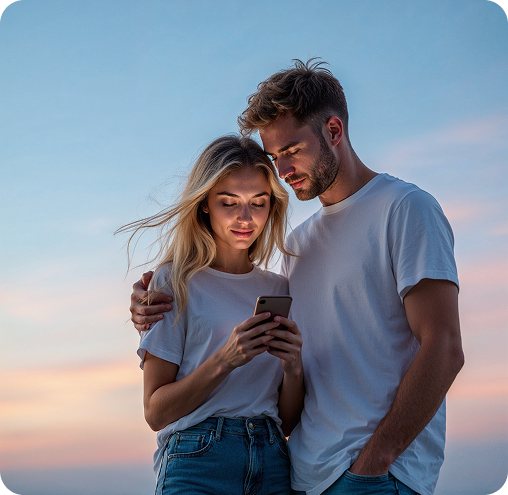 Couple checking phone